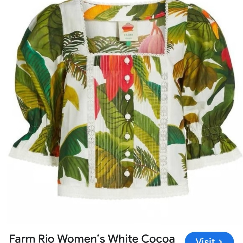 Farm Rio white cocoa forest blouse Puff Sleeves Size S